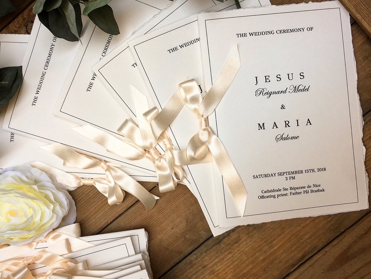 Lot de 10 Livrets de messe mariage kraft dentelle, livret de cérémonie