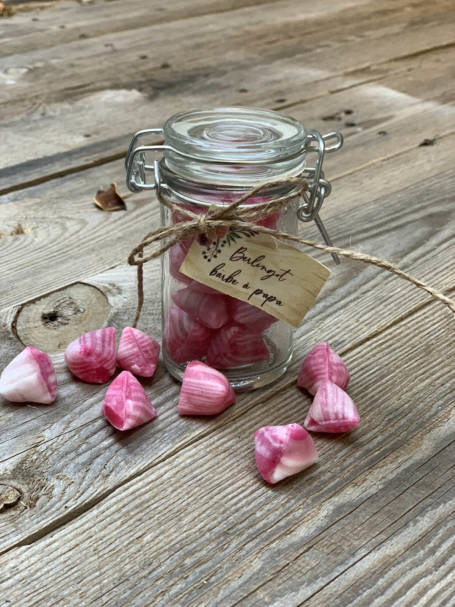 berlingot barba à papa dans pot en verre pour box cadeau marraine de mariage ou baptême