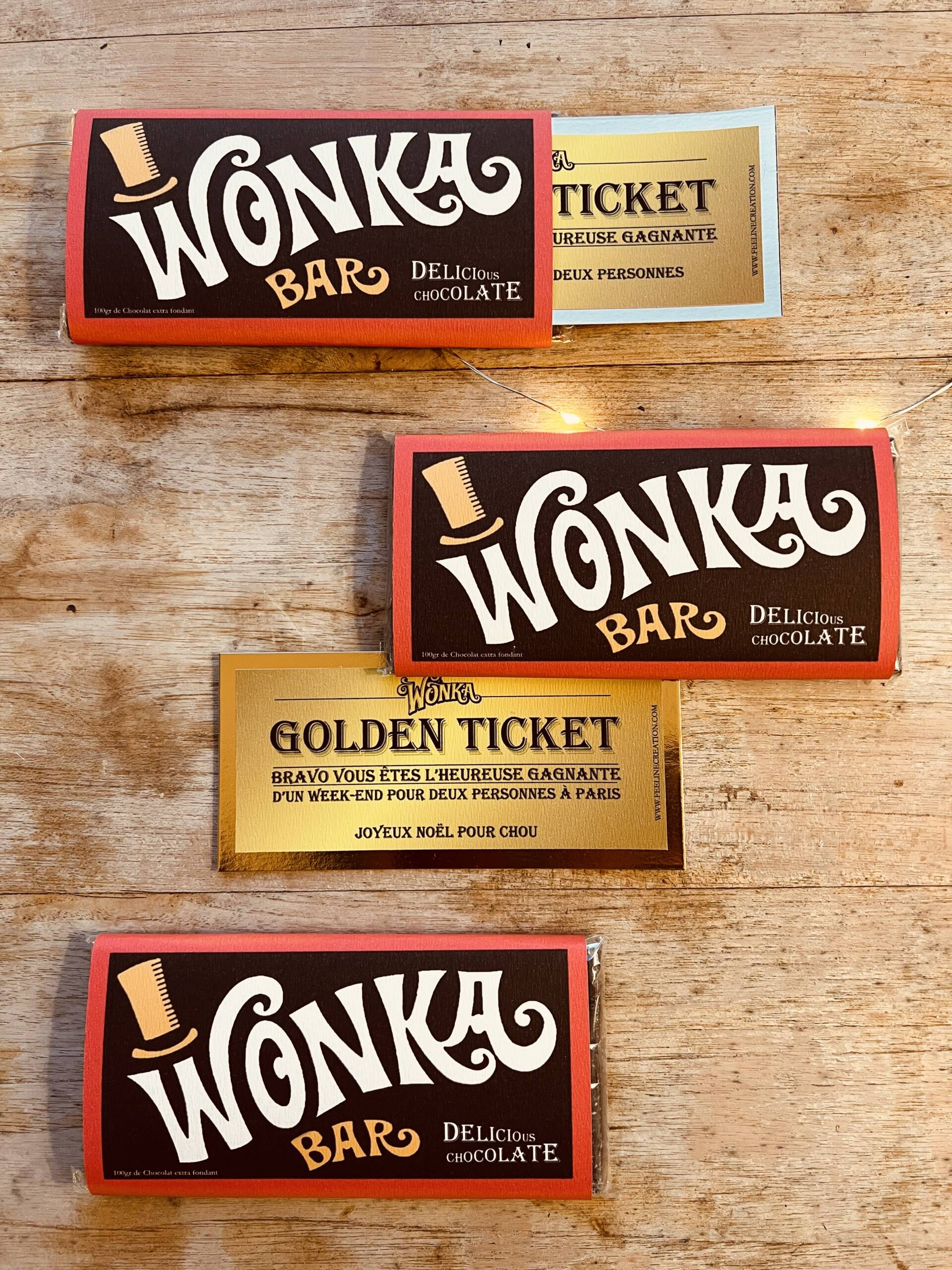 Tablette de chocolat Willy Wonka et son ticket d'or 