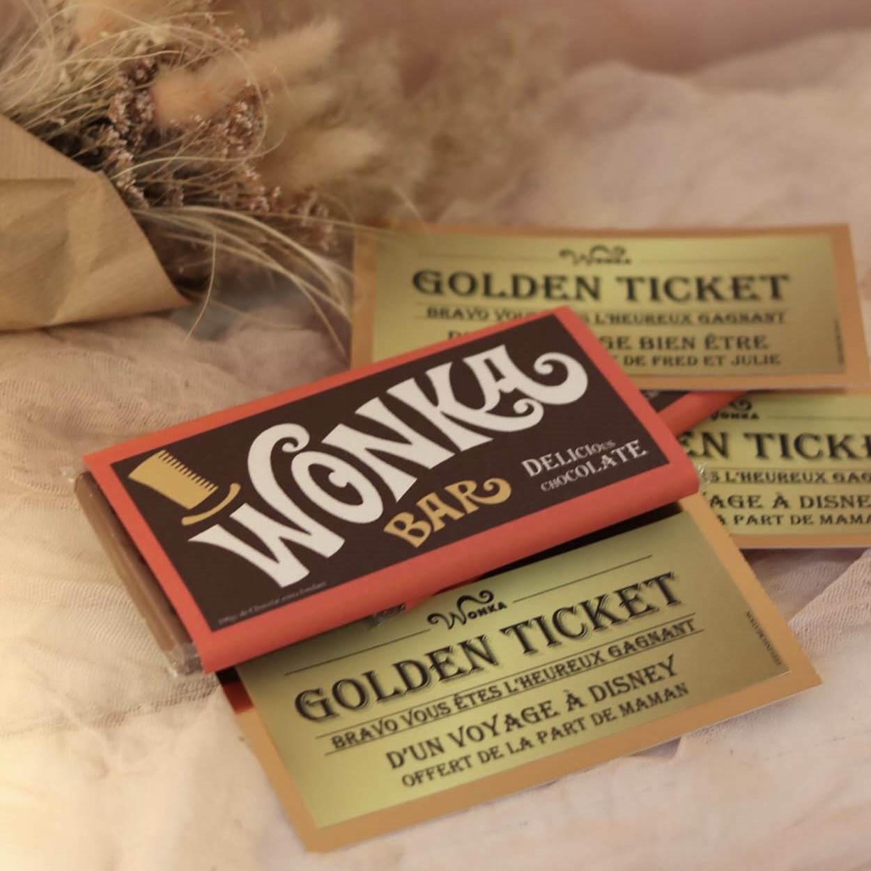 Tablette de chocolat Willy Wonka et son ticket d'or -